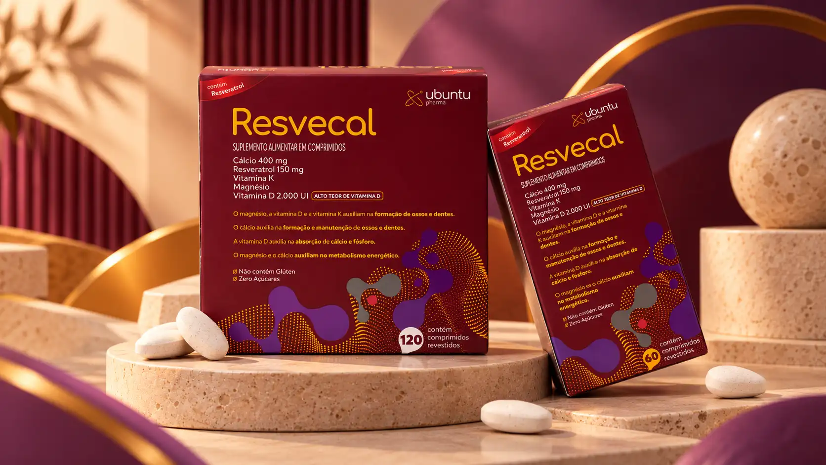 Caixas de Resvecal e blíster com comprimidos